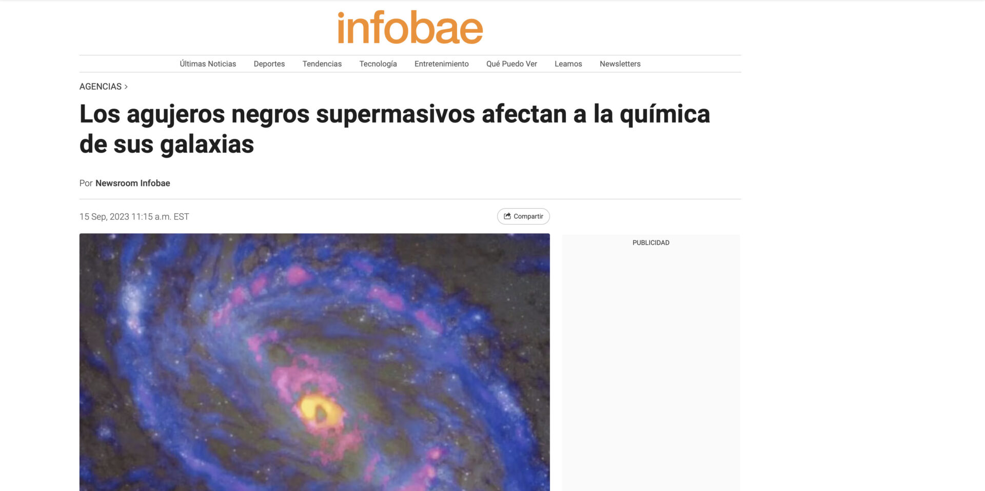 Los agujeros negros supermasivos afectan a la química de sus galaxias